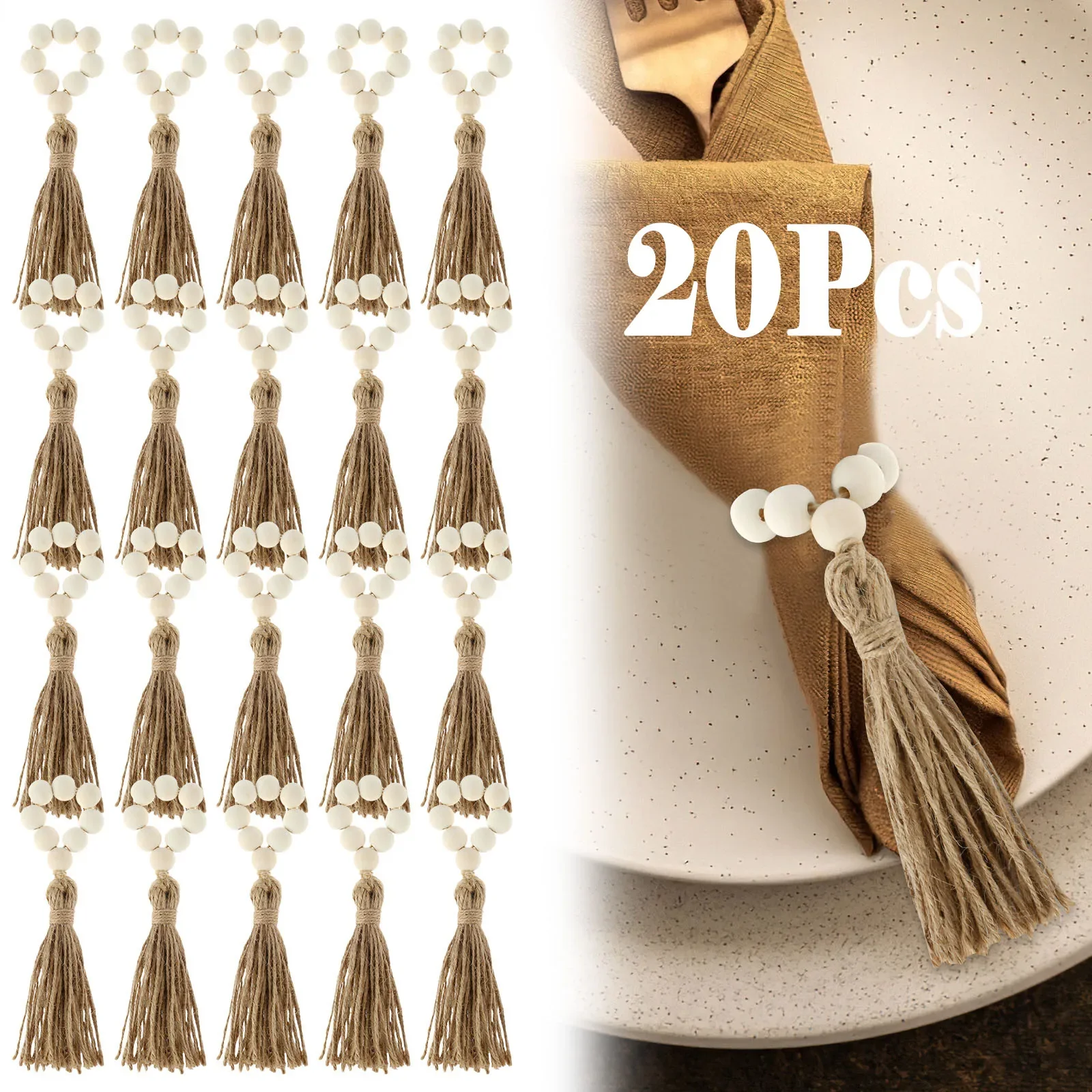 20Pcs Napkin Rings Set Wood Bead Napkin Rings with Tassel Rustic Napkin Ring Holder for Wedding Party Dinner Hotel Table Decor
20Pcs Napkin Rings Set Wood Bead Napkin Rings with Tassel Rustic Napkin Ring Holder for Wedding Party Dinner Hotel Table Decor