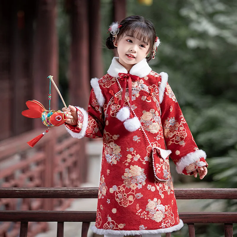 Red Kids Cheongsam Dress Winter New Warm Tang Suit Tradition Costume Girl Clothes Cute Children's Chinese New Year Clothing
Red Kids Cheongsam Dress Winter New Warm Tang Suit Tradition Costume Girl Clothes Cute Children's Chinese New Year Clothing