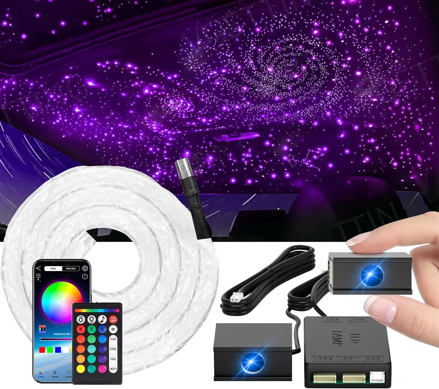 1800pcs RGBW Fiber Optic Star Lights for Car Ceiling with APP/Remote Control, Easy Install
1800pcs RGBW Fiber Optic Star Lights for Car Ceiling with APP/Remote Control, Easy Install
