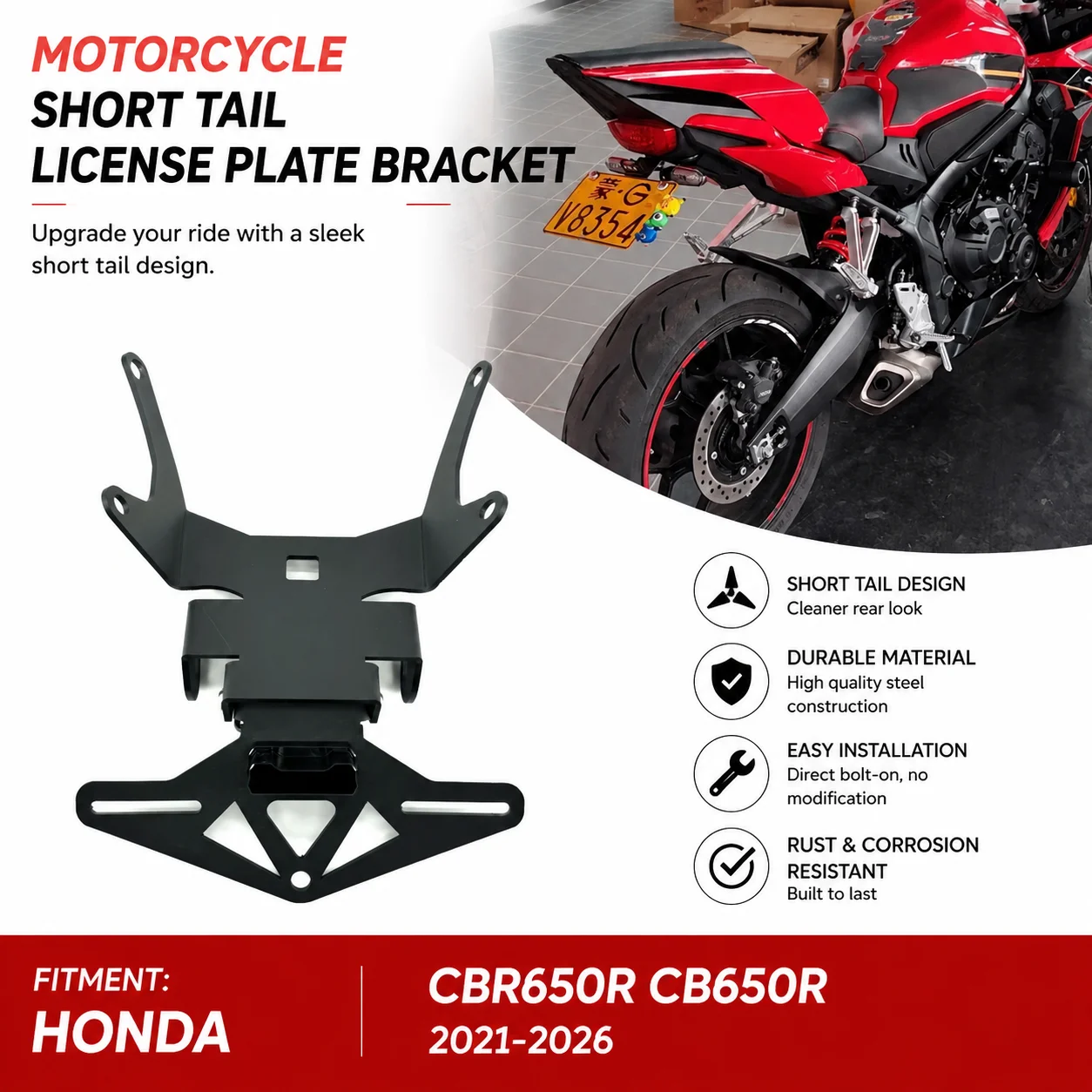 License plate bracket and tail light holder for Honda CB650R & CBR650R, sleek fender eliminator modification part, fits 21-26
License plate bracket and tail light holder for Honda CB650R & CBR650R, sleek fender eliminator modification part, fits 21-26