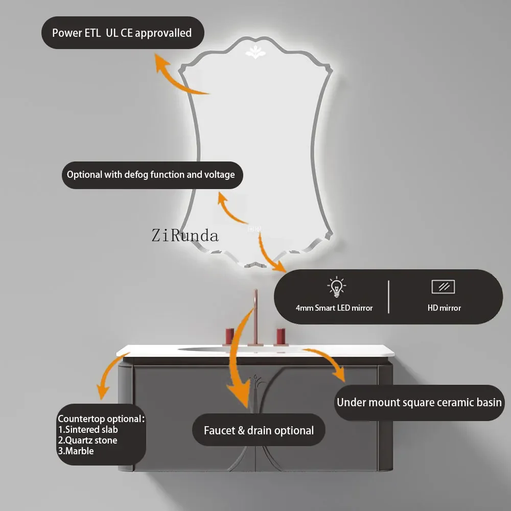 Gray WC Vanity Modern waterproof bathroom cabinet Vanity with sink and mirror
Gray WC Vanity Modern waterproof bathroom cabinet Vanity with sink and mirror