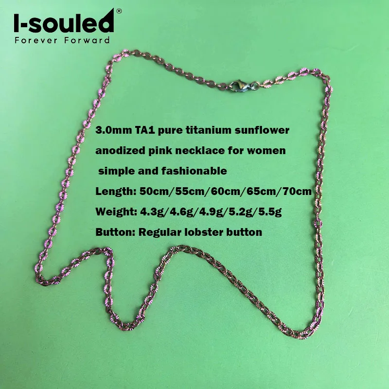 3.0mm TA1 pure titanium sunflower anodized pink necklace for women, simple and fashionable
3.0mm TA1 pure titanium sunflower anodized pink necklace for women, simple and fashionable