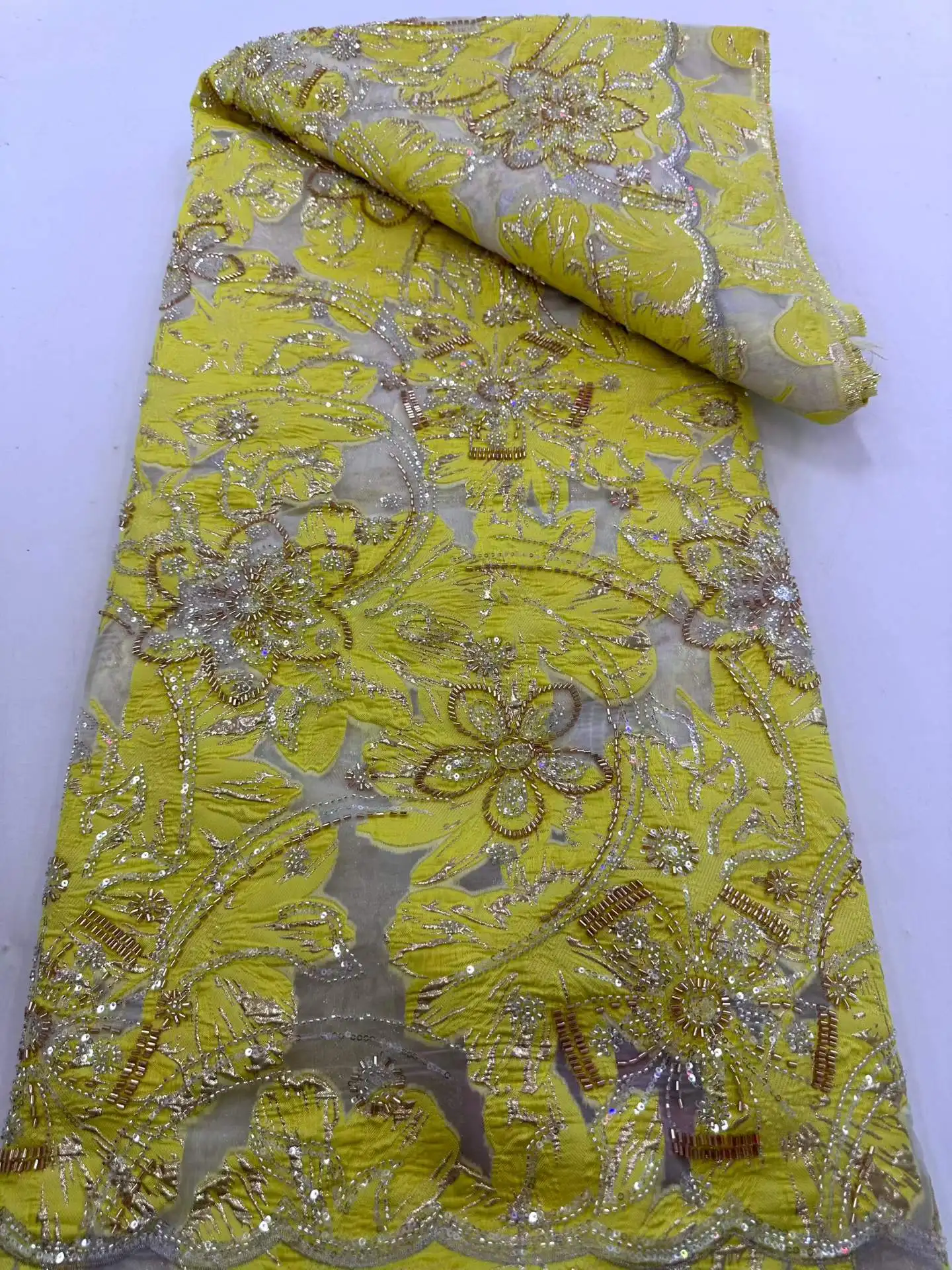 High Quality Beads African Nigerian Tulle Lace Fabric Brocade Jacquard French Sequins Lace Fabric 5Yards For Party Dress
High Quality Beads African Nigerian Tulle Lace Fabric Brocade Jacquard French Sequins Lace Fabric 5Yards For Party Dress