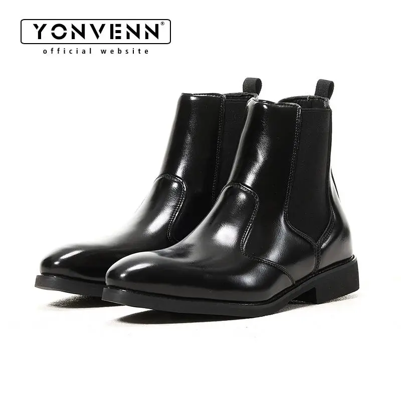 Chelsea boots men's black business pointed short leather boots thick sole height increasing Vibe shoes
Chelsea boots men's black business pointed short leather boots thick sole height increasing Vibe shoes