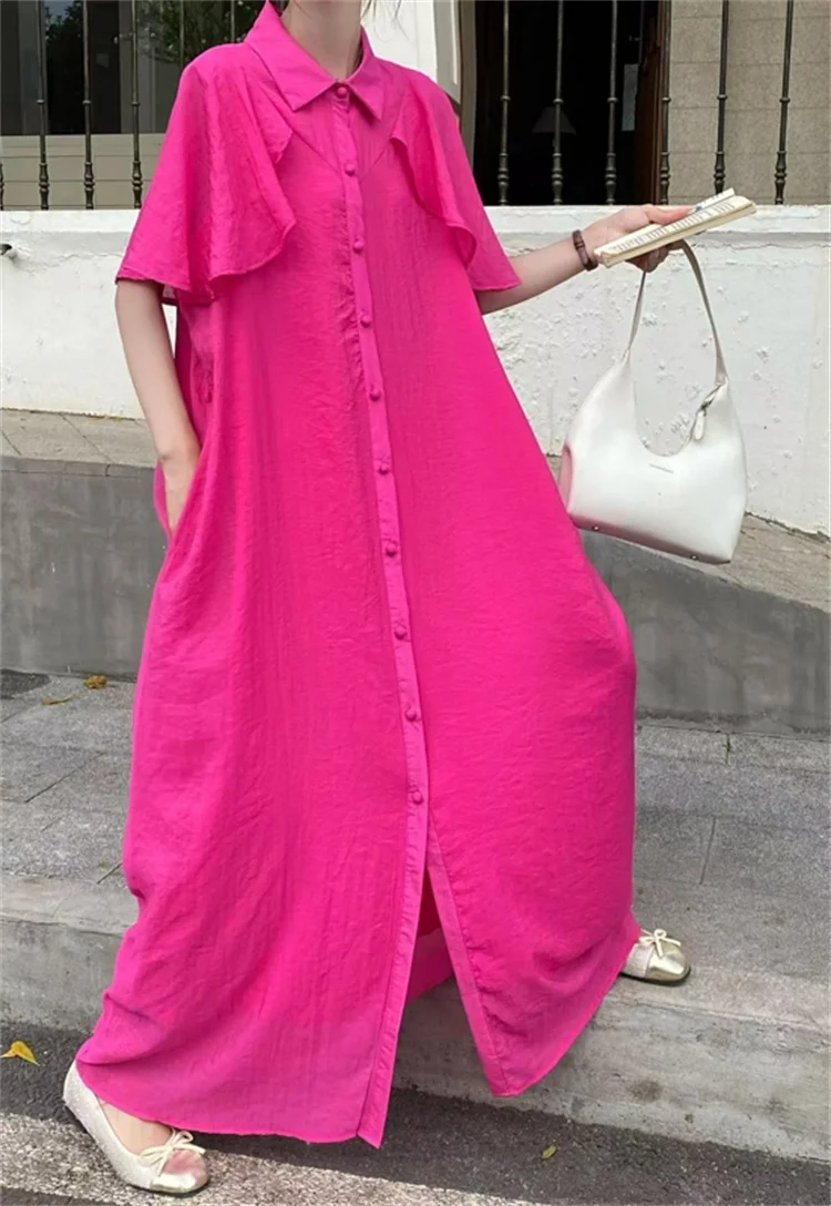 Solid Color Single Breasted Dress For Women In Summer, With A High-End Design And A Fitted Loose Long Skirt With A Lapel Collar
Solid Color Single Breasted Dress For Women In Summer, With A High-End Design And A Fitted Loose Long Skirt With A Lapel Collar