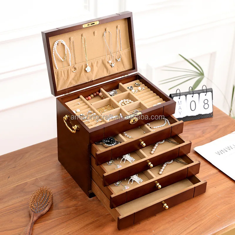 Solid Wood Jewelry Box Organizer with Lock, 4-Layer,6-Layers Jewelry Rings Storage with Necklace Hanging Hooks 30*20*25cm
Solid Wood Jewelry Box Organizer with Lock, 4-Layer,6-Layers Jewelry Rings Storage with Necklace Hanging Hooks 30*20*25cm