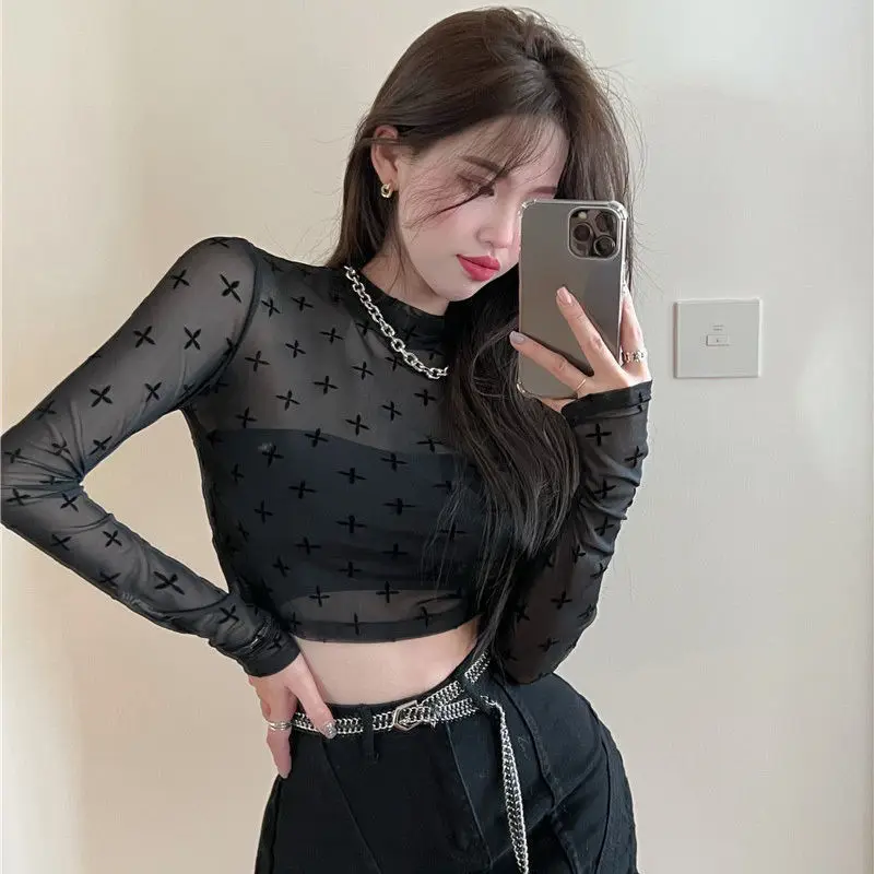 Fashion Cross Jacquard Women Gauze Long Sleeve T-shirt Summer Thin Breathable Short Hottie Sexy Nightclub Tight Inside Mesh Top
Fashion Cross Jacquard Women Gauze Long Sleeve T-shirt Summer Thin Breathable Short Hottie Sexy Nightclub Tight Inside Mesh Top