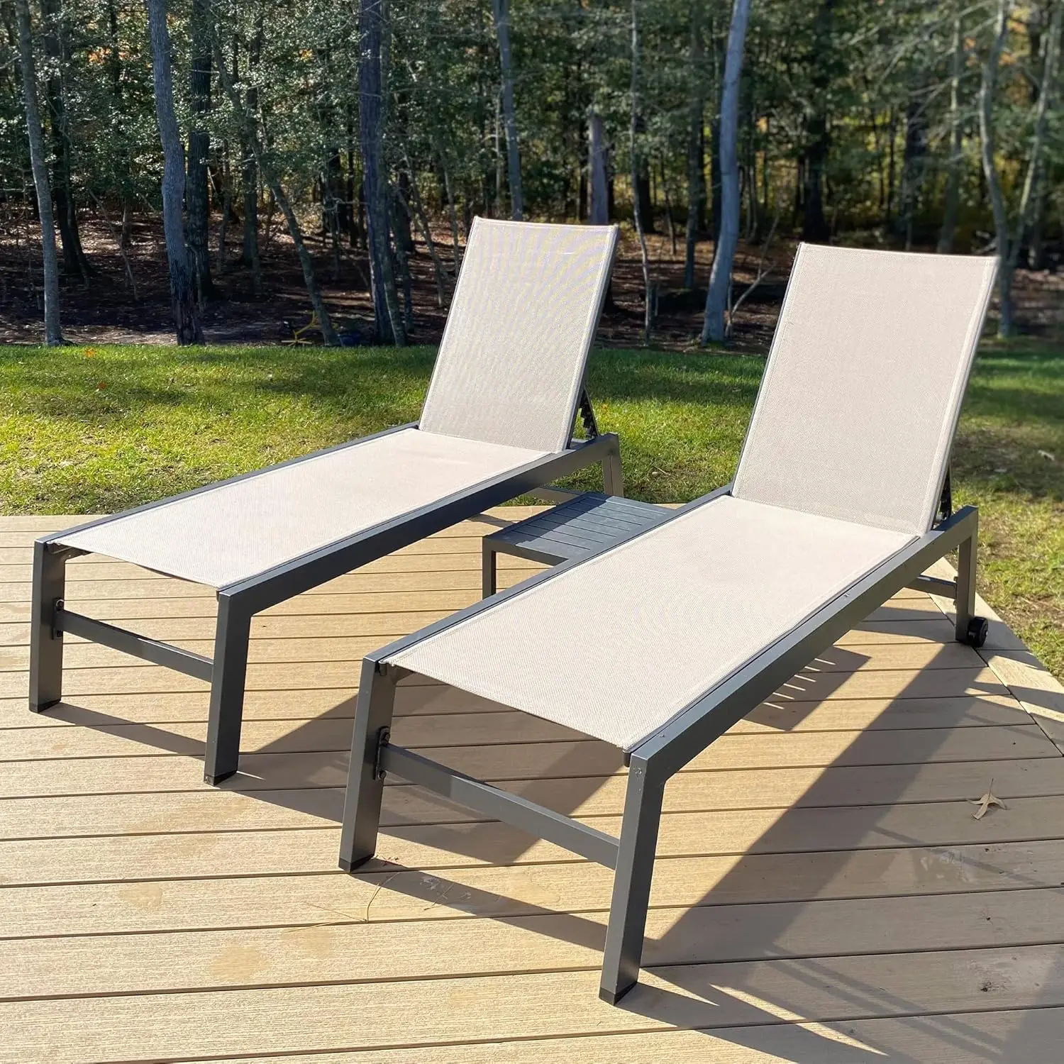 Patio Chaise Lounge Set 4 Pieces Aluminum Outdoor Lounge Chairs with Wheels, Textilene Sunbathing Recliner, Beige, Customized
Patio Chaise Lounge Set 4 Pieces Aluminum Outdoor Lounge Chairs with Wheels, Textilene Sunbathing Recliner, Beige, Customized