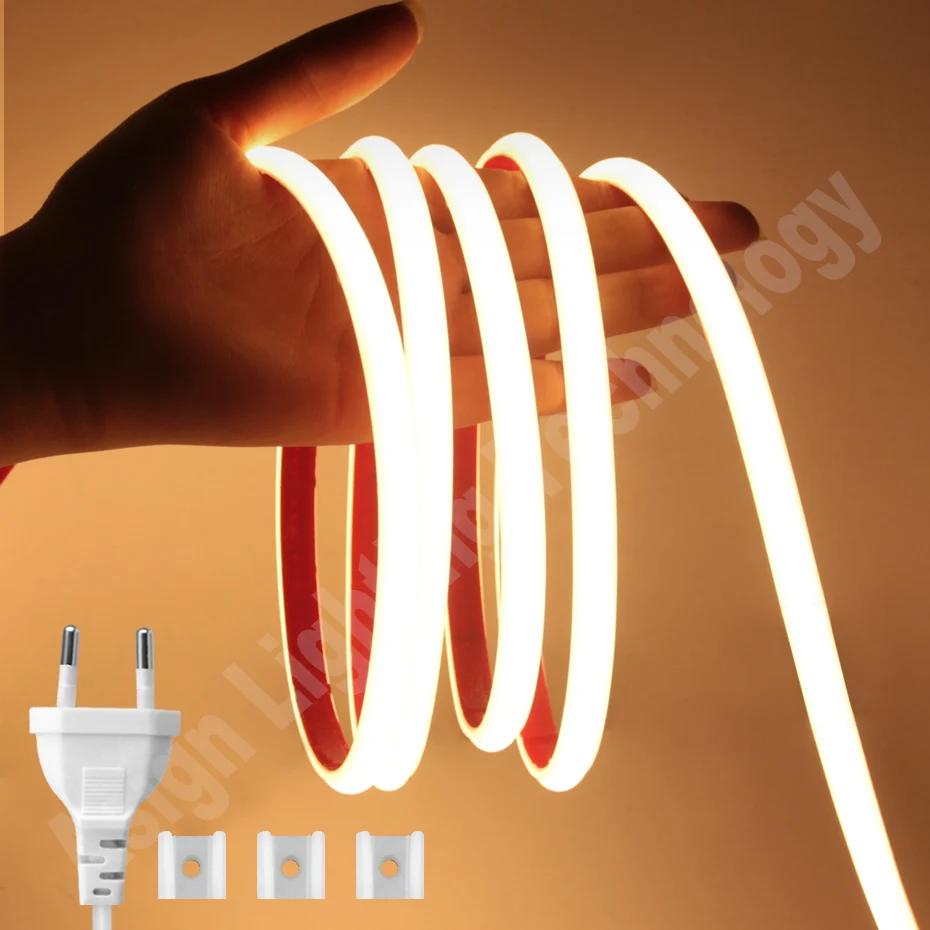 Flexible Tape 220V Led COB Strip Light Adhesive 288Leds/m IP65 Waterproof Led Ribbon Warm White/Neutral White/Cold White 0.5-50m
Flexible Tape 220V Led COB Strip Light Adhesive 288Leds/m IP65 Waterproof Led Ribbon Warm White/Neutral White/Cold White 0.5-50m