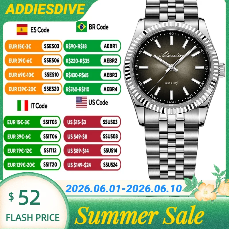 ADDIESDIVE 10Bar Waterproof Sapphire Glass Stainless Steel Band Couple's Watches BGW9 Super Luminous Wristwatch Confession Gift
ADDIESDIVE 10Bar Waterproof Sapphire Glass Stainless Steel Band Couple's Watches BGW9 Super Luminous Wristwatch Confession Gift