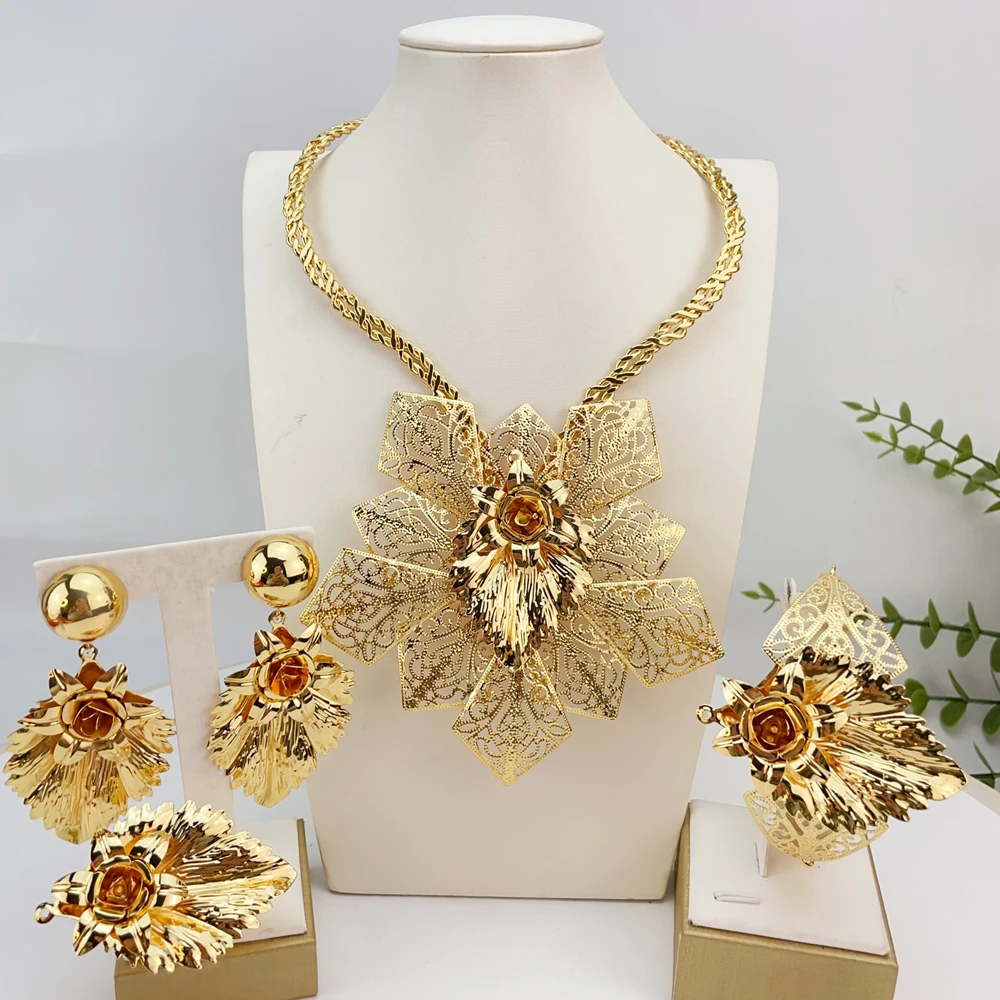 New Fashion Trendy Women Jewelry Set Brazilian Gold-Plated African Wedding Bridal Big Flower Pendant Necklace Gifts FHK24995
New Fashion Trendy Women Jewelry Set Brazilian Gold-Plated African Wedding Bridal Big Flower Pendant Necklace Gifts FHK24995