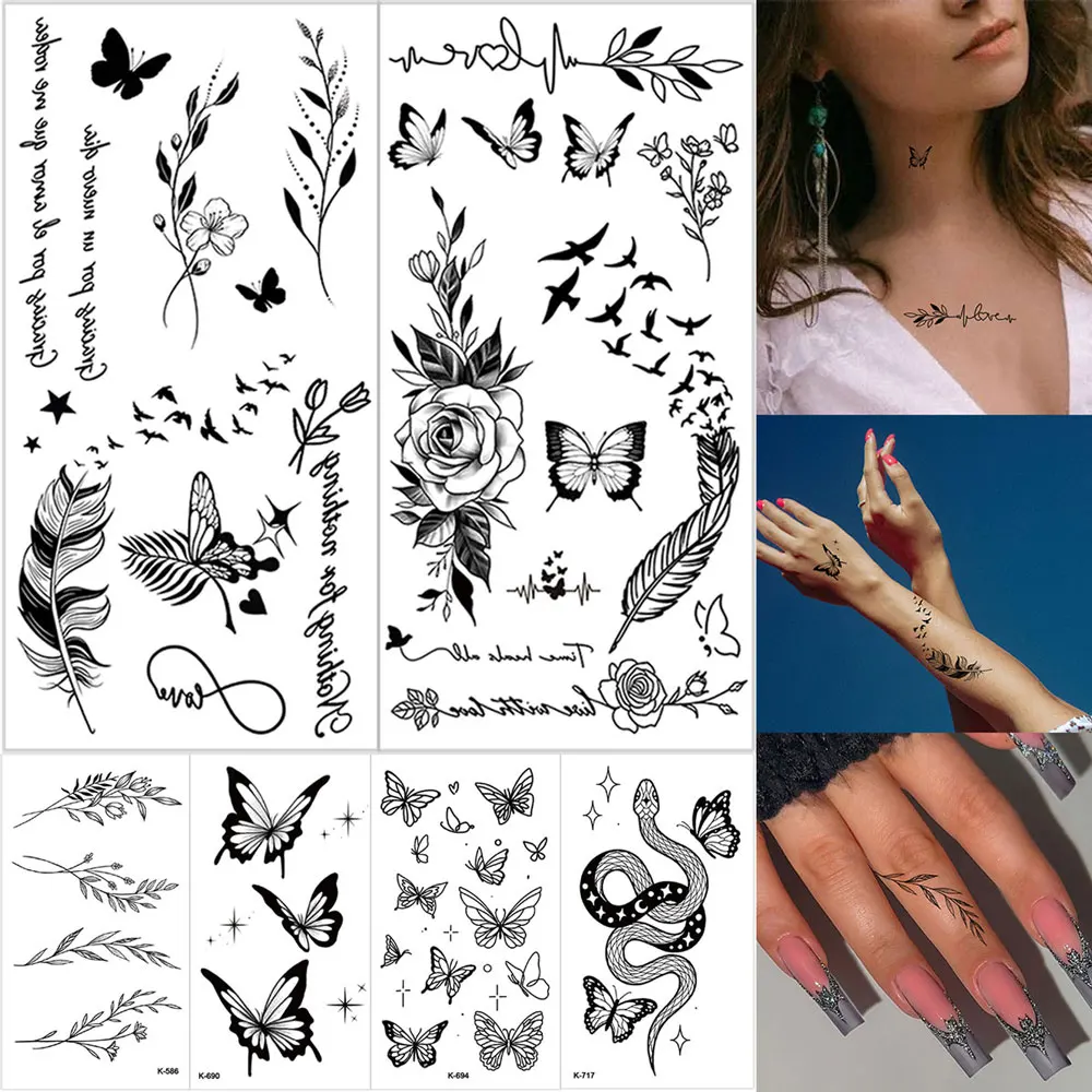 6 шт./компл., временные татуировки с черным цветком, наклейки для женщин, декор для тела, одноразовые бабочки, цветочные перья, поддельные татуировки для пальца
6 шт./компл., временные татуировки с черным цветком, наклейки для женщин, декор для тела, одноразовые бабочки, цветочные перья, поддельные татуировки для пальца