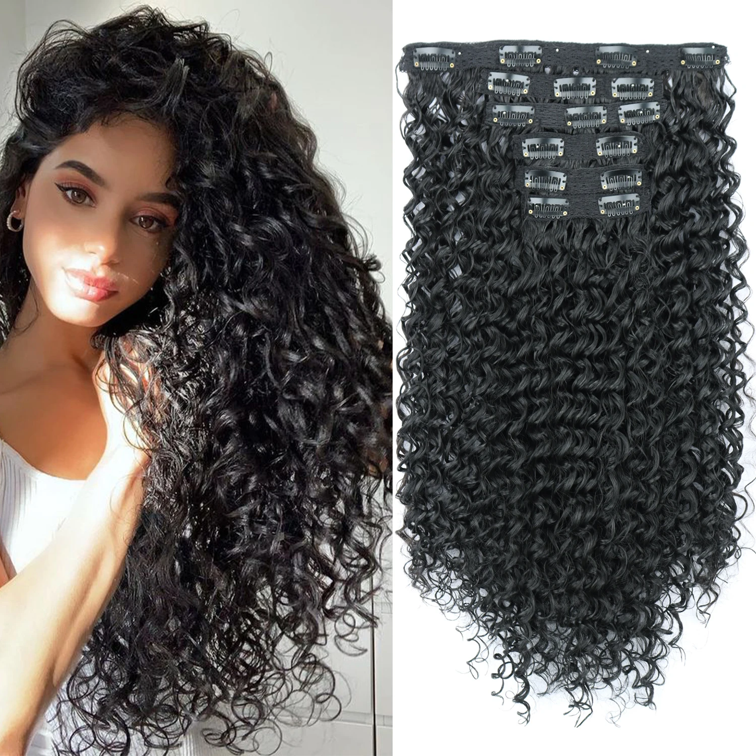 Synthetic 26Inch Kinky Curly 16 Clip In Hair Extensions Black Brown Full Head Fake Pieces Kinky Curly Hair Extensions
Synthetic 26Inch Kinky Curly 16 Clip In Hair Extensions Black Brown Full Head Fake Pieces Kinky Curly Hair Extensions