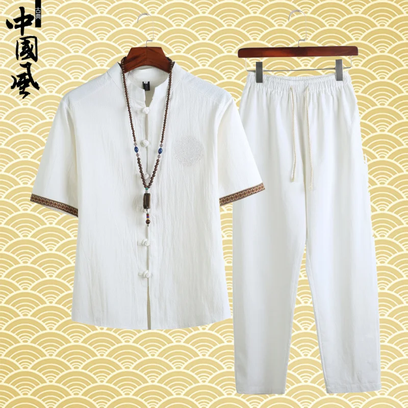 Summer Cotton Linen Short Sleeve Embroidered Shirt Set with Stand Collar Vintage Two Piece Set for Young Men Fashionable Casu...
Summer Cotton Linen Short Sleeve Embroidered Shirt Set with Stand Collar Vintage Two Piece Set for Young Men Fashionable Casu...
