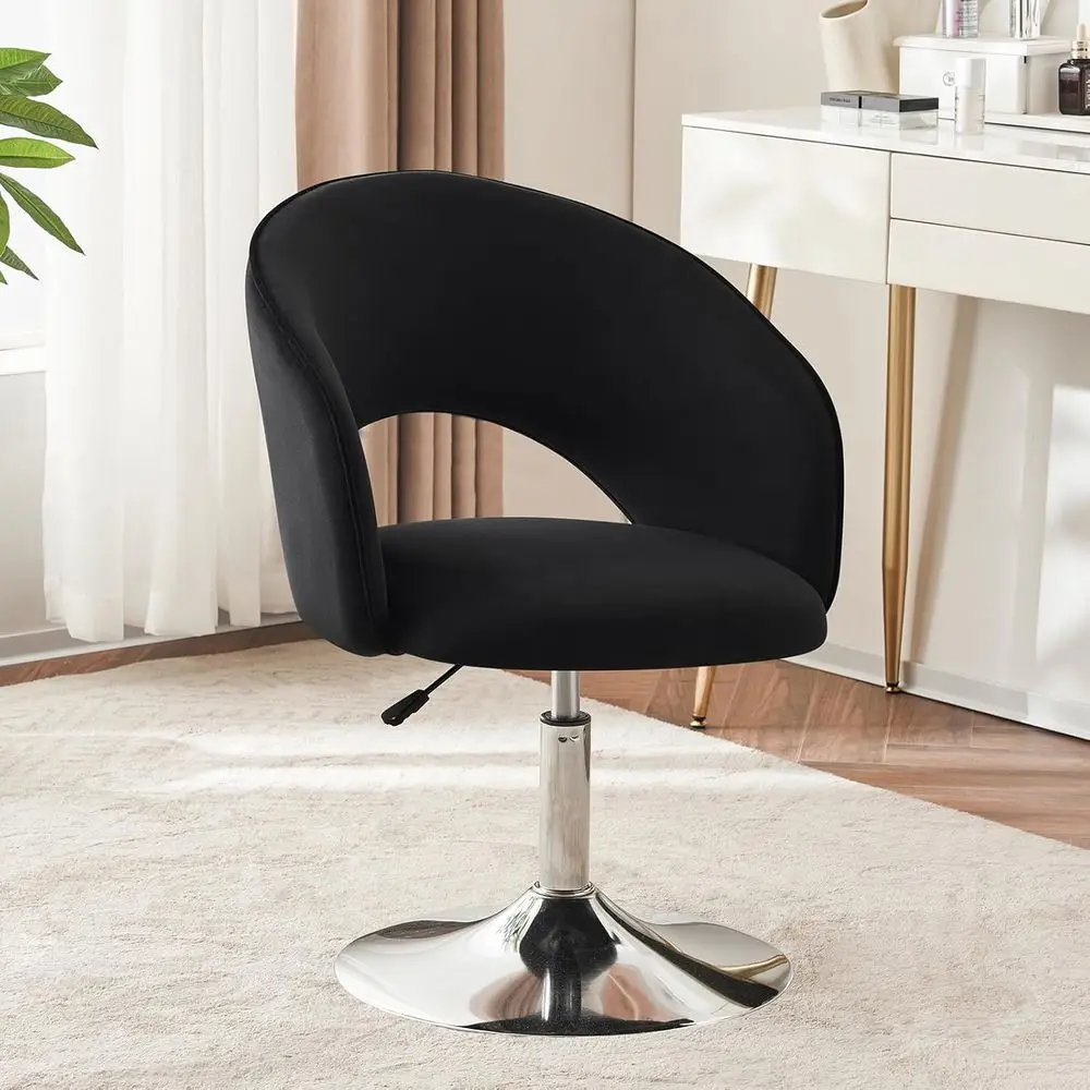 Black Swivel Velvet Makeup Chair with Hollow Backrest, Ideal for Living Room, Bedroom, or Makeup Area
Black Swivel Velvet Makeup Chair with Hollow Backrest, Ideal for Living Room, Bedroom, or Makeup Area