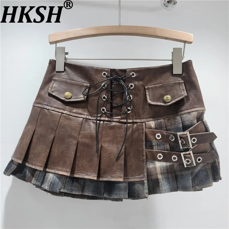 HKSH Autumn New Women Short Skirt American Retro PU Leather Patchwork Plaid Pleated A-line Y2K Sexy Retro Elegant Skirts HK16633
HKSH Autumn New Women Short Skirt American Retro PU Leather Patchwork Plaid Pleated A-line Y2K Sexy Retro Elegant Skirts HK16633