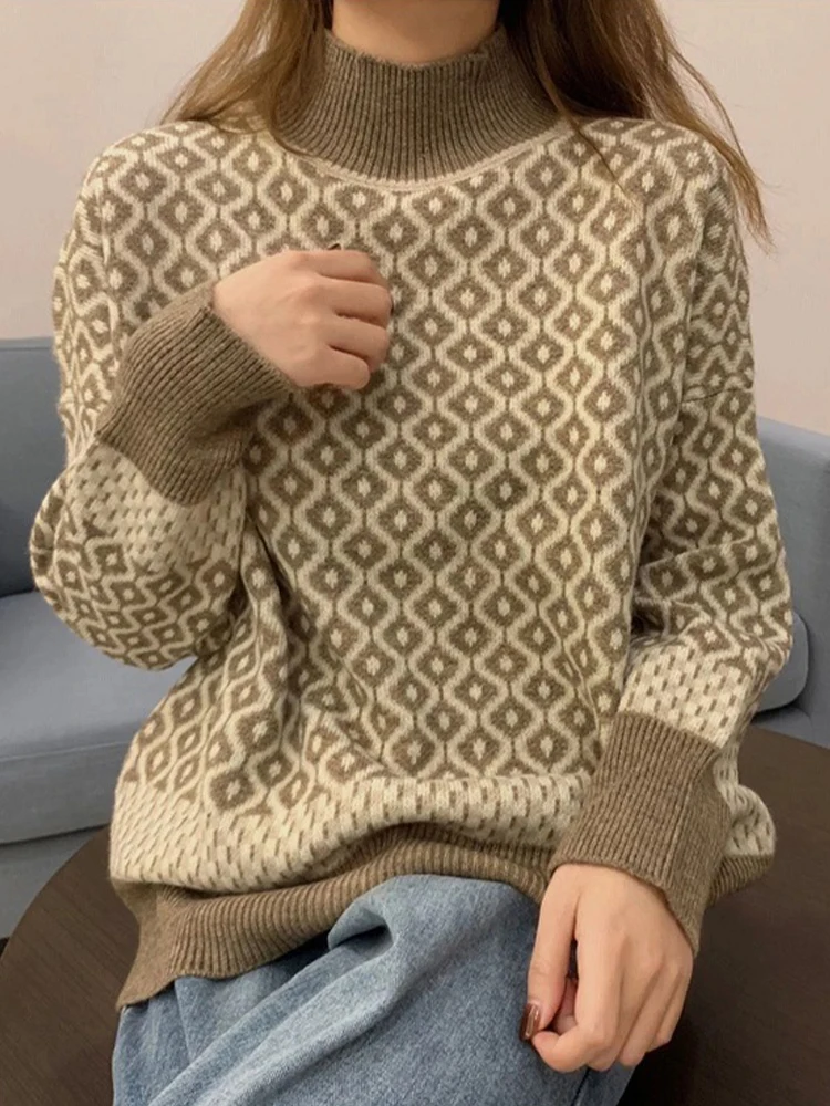 Korean Knitted Sweater Woman Oversized Loose Pullover Female Winter Fashion Vintage Turtleneck Jumper Retro Argyle Knitwear Tops
Korean Knitted Sweater Woman Oversized Loose Pullover Female Winter Fashion Vintage Turtleneck Jumper Retro Argyle Knitwear Tops