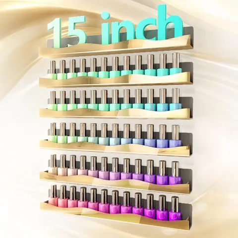 6-Pack Gold Mirror Acrylic Nail Polish Wall Rack – Holds 48-66 Bottles, Stylish & Modern Space-Saving Decor