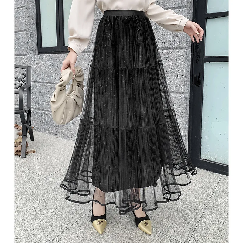 Women's Summer Vintage Long Fashion Midi Maxi Skirts Female High Waist Streetwear Mesh Skirt Ladies Pleated Elegant Skirt Q947
Women's Summer Vintage Long Fashion Midi Maxi Skirts Female High Waist Streetwear Mesh Skirt Ladies Pleated Elegant Skirt Q947