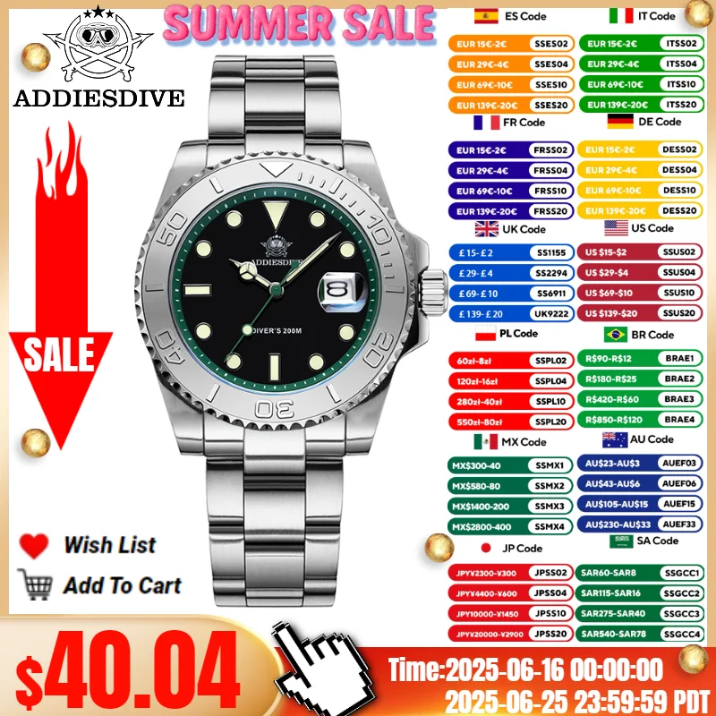 ADDIESDIVE Men Luxury Fashion Watch AD2040 316L Stainless Steel 20Bar Waterproof BGW9 Blue Luminous Quartz Watch
ADDIESDIVE Men Luxury Fashion Watch AD2040 316L Stainless Steel 20Bar Waterproof BGW9 Blue Luminous Quartz Watch