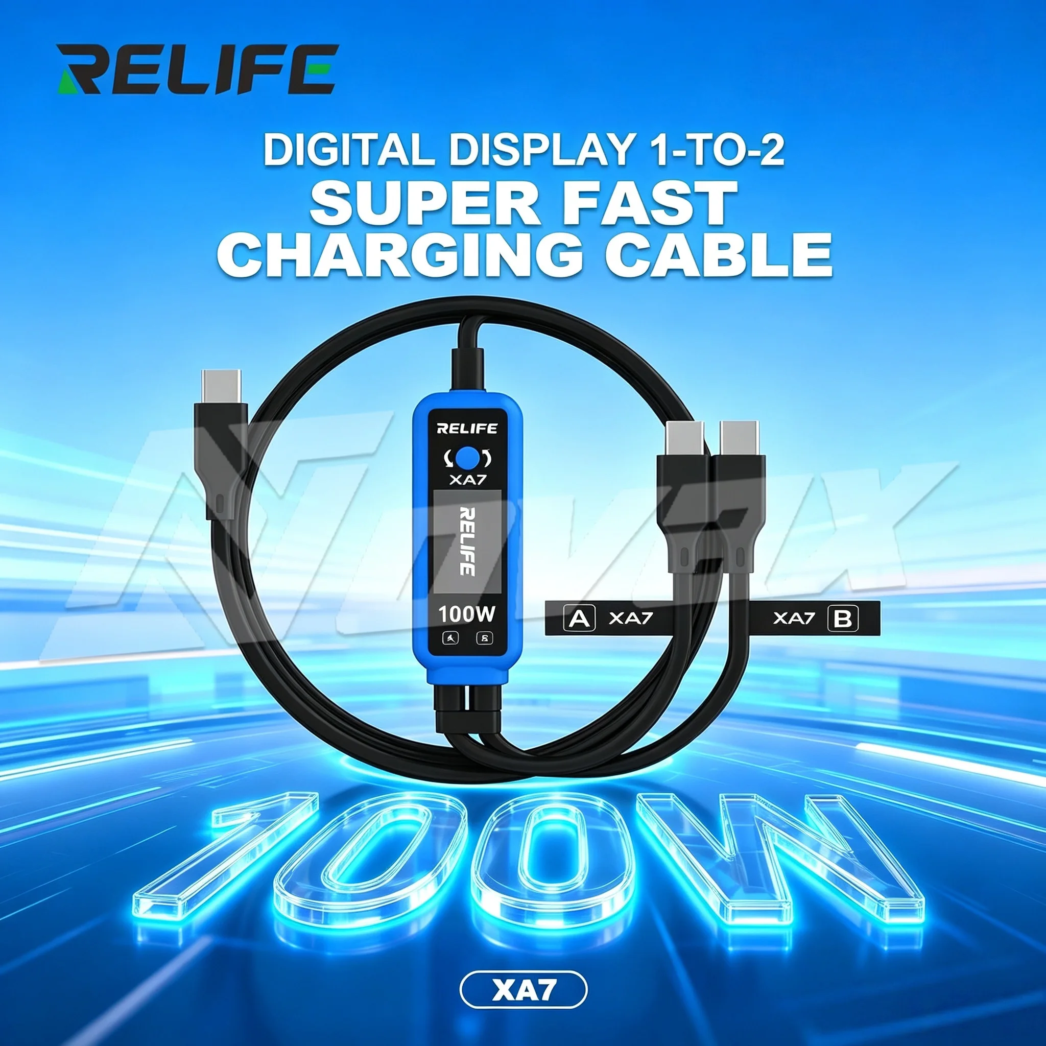 RELIFE XA7 1-To-2 Fast Charging Cable ,100w Voltage Current Tester for iPhone Android Type-C Devices
RELIFE XA7 1-To-2 Fast Charging Cable ,100w Voltage Current Tester for iPhone Android Type-C Devices