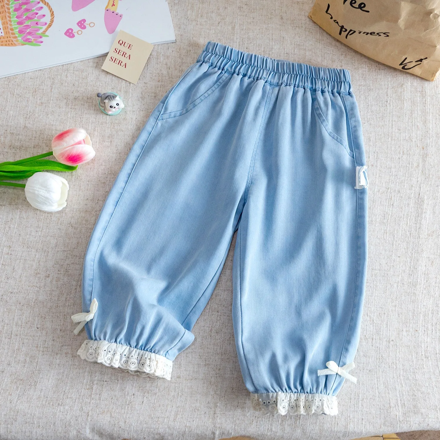 Girls' Denim Jeans Lightweight Summer Loose Wide-Leg Pants Blue Lace Trim Long Summer Pants
Girls' Denim Jeans Lightweight Summer Loose Wide-Leg Pants Blue Lace Trim Long Summer Pants