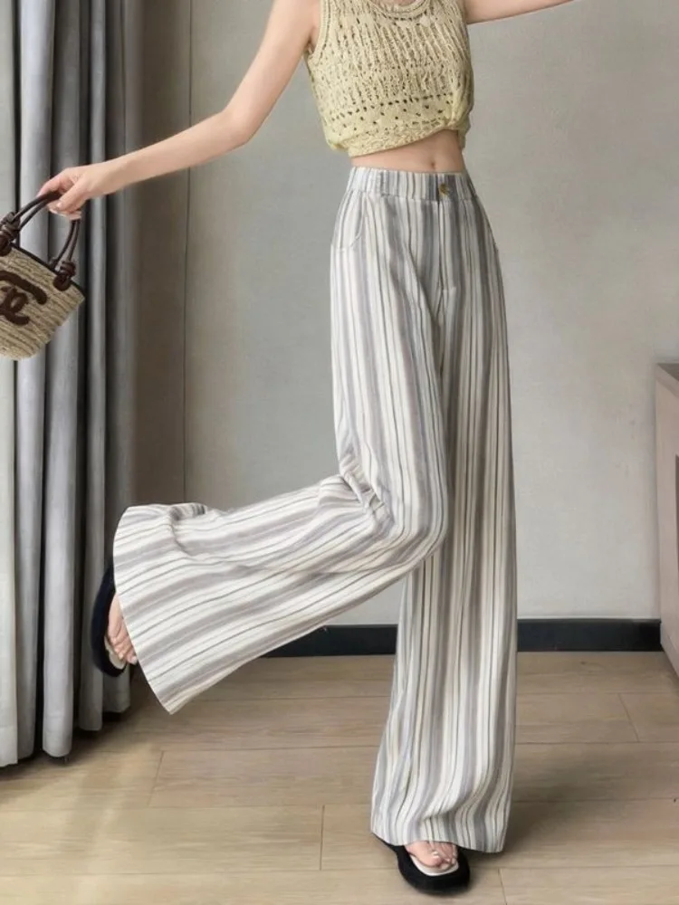 High Waist Striped Wide Leg Pants Women's Summer New Loose Printed Casual Trousers Anti-UV Straight Cut Floor-Length Pants
High Waist Striped Wide Leg Pants Women's Summer New Loose Printed Casual Trousers Anti-UV Straight Cut Floor-Length Pants