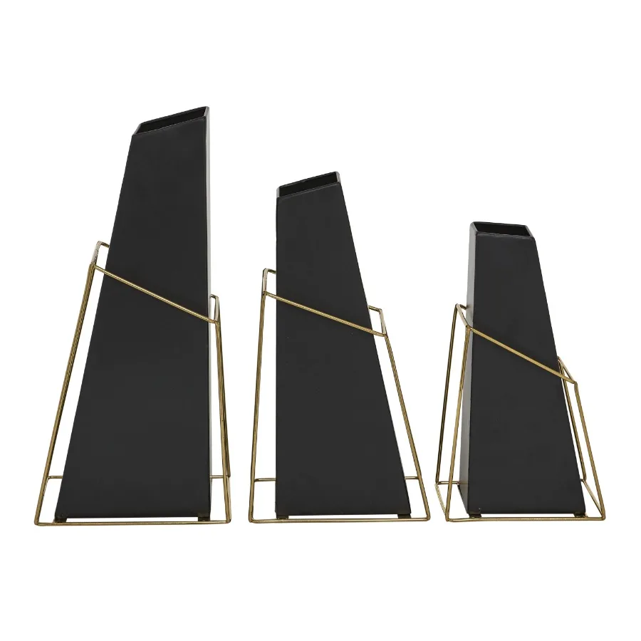 10" 12" 14"H Black Metal Vase with Gold Wire Accents Set of 3
10" 12" 14"H Black Metal Vase with Gold Wire Accents Set of 3
