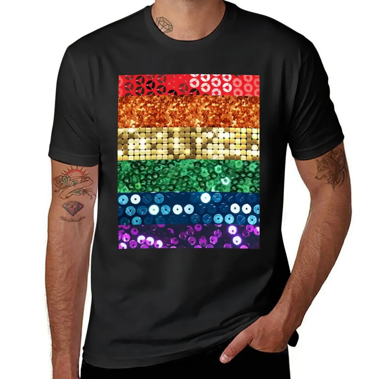 sequin print pride flag T-Shirt summer top customs men t shirt 
sequin print pride flag T-Shirt summer top customs men t shirt