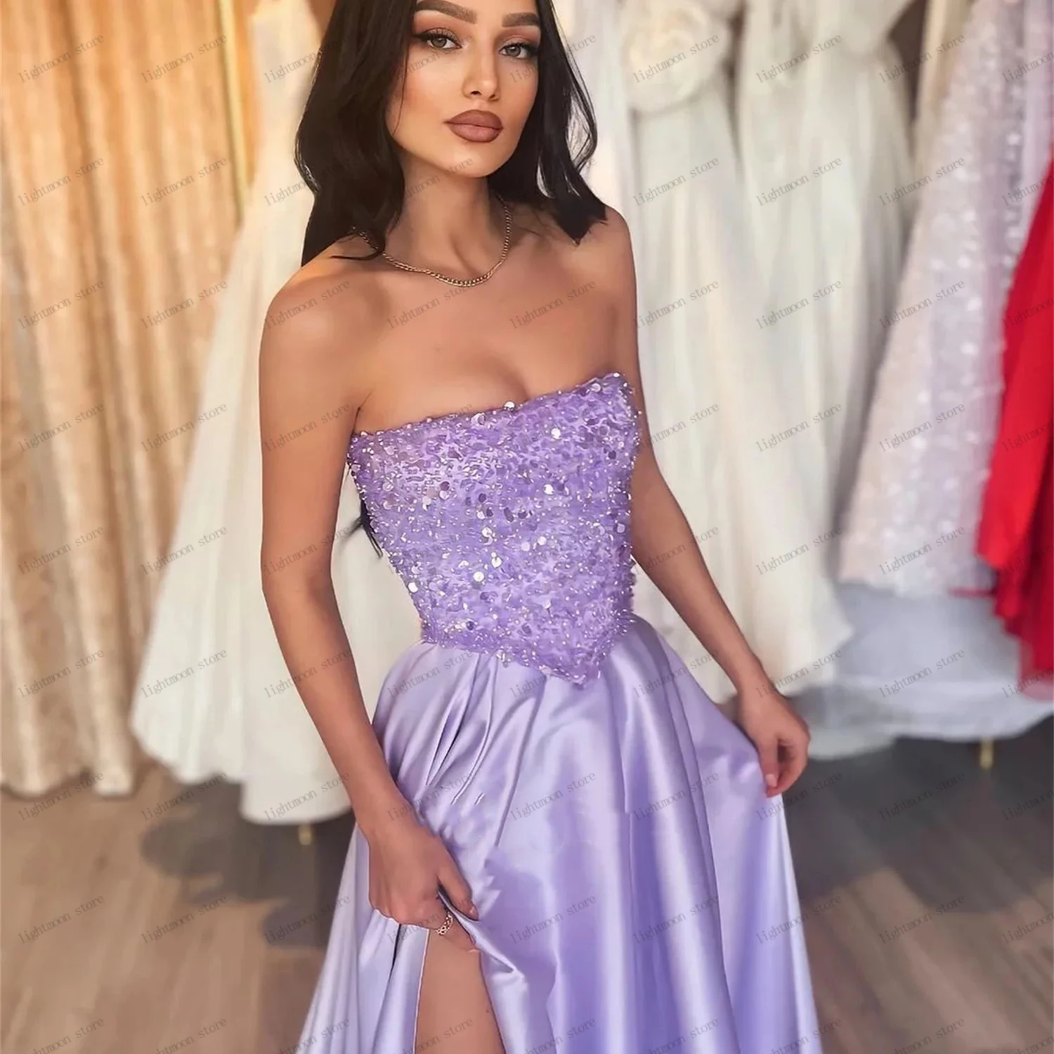 Graceful Evening Dresses A-Line Satin Prom Dress Sequin Appliques Sexy Satin Robes For Formal Party Glitter Vestidos De Noche
Graceful Evening Dresses A-Line Satin Prom Dress Sequin Appliques Sexy Satin Robes For Formal Party Glitter Vestidos De Noche