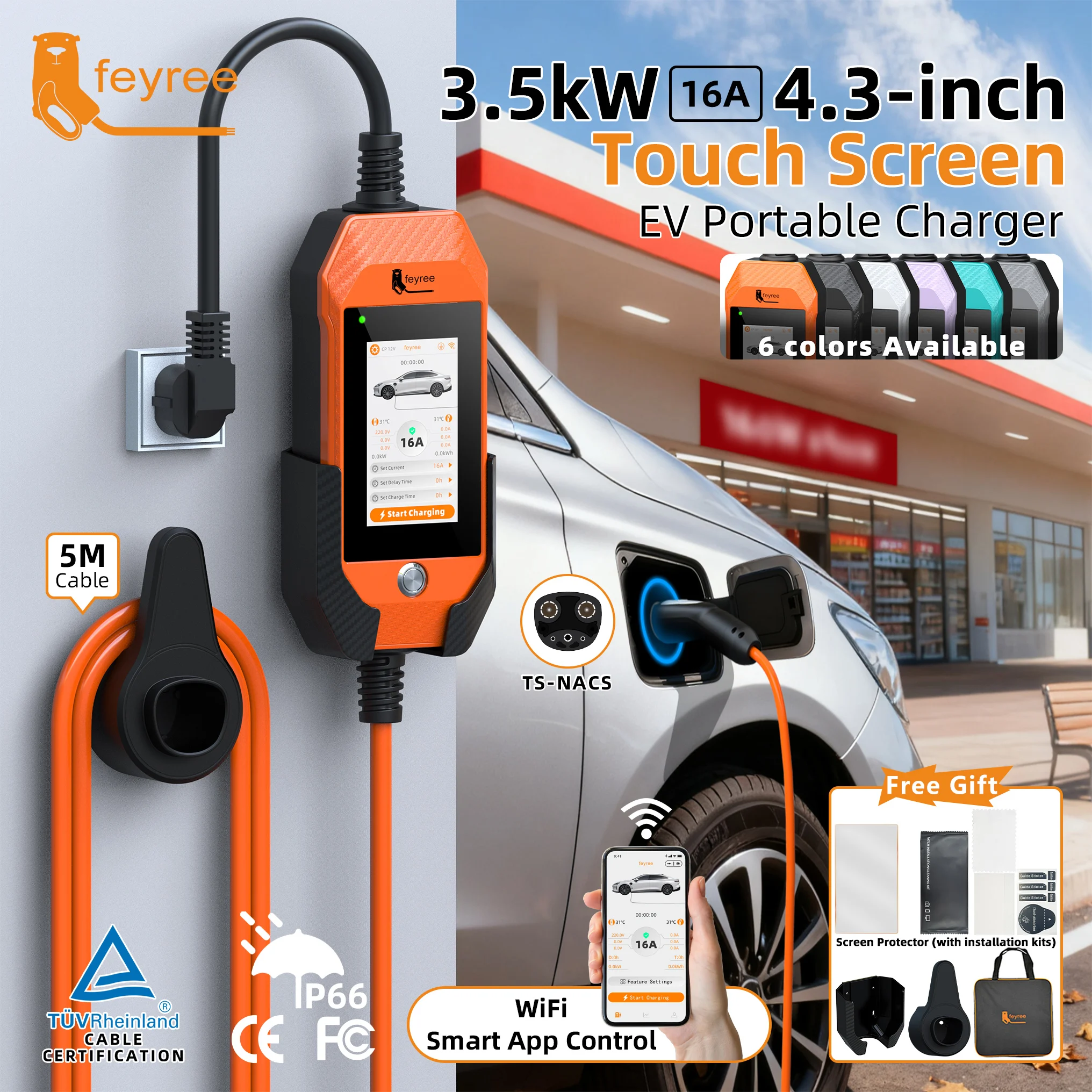 Feyree 4,3-дюймовое портативное зарядное устройство для электромобилей с сенсорным экраном для Tesla 3,5 кВт 16 А, 1 фаза с управлением через приложение Wi-Fi, настенный ящик для зарядки автомобилей EV
Feyree 4,3-дюймовое портативное зарядное устройство для электромобилей с сенсорным экраном для Tesla 3,5 кВт 16 А, 1 фаза с управлением через приложение Wi-Fi, настенный ящик для зарядки автомобилей EV