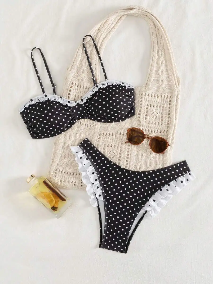 Womens Polka Dot Ruffled Bikini Set Spaghetti Strap Halter Top High Cut Bottom Beach Swimwear
Womens Polka Dot Ruffled Bikini Set Spaghetti Strap Halter Top High Cut Bottom Beach Swimwear