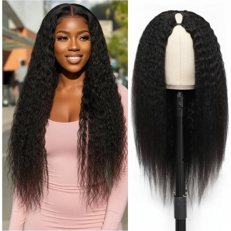 European and American women's hollow-out , black Yaki silk long straight hair , synthetic fiber headpiece, V Part Wig
European and American women's hollow-out , black Yaki silk long straight hair , synthetic fiber headpiece, V Part Wig