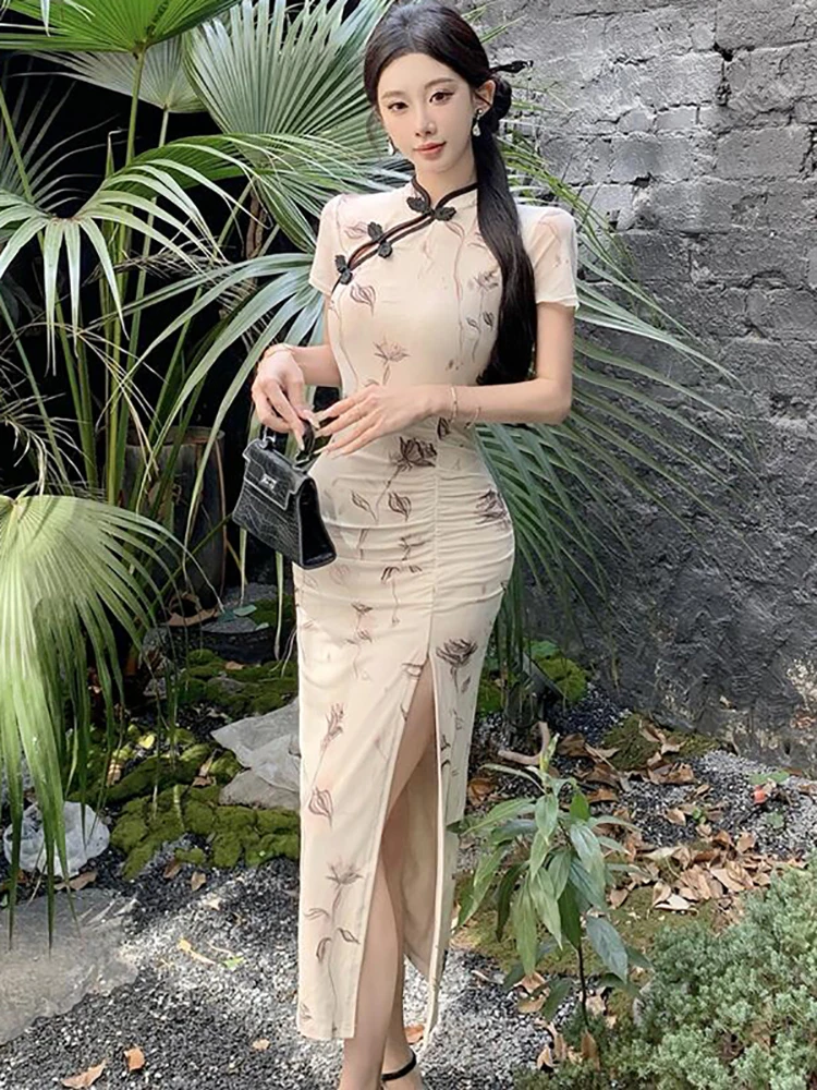 2026 Print Mesh Short Sleeve Bodycon Cheongsam Dress Summer Elegant Casual Home Dress Women Korean Fashion Luxury Evening Dress
2026 Print Mesh Short Sleeve Bodycon Cheongsam Dress Summer Elegant Casual Home Dress Women Korean Fashion Luxury Evening Dress