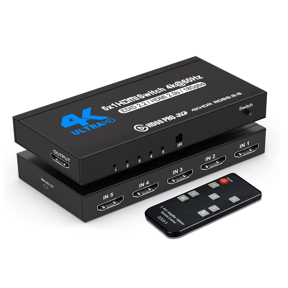 Переключатель HDMI 5 в 1, выход 4K при 60 Гц, переключатель HDMI-сплиттера, поддержка 3D, HDDR10, HDMI 2.0 HDCP 2,2 для Xbox, PS5/4/3, Fire Stick, ТВ-плеера
Переключатель HDMI 5 в 1, выход 4K при 60 Гц, переключатель HDMI-сплиттера, поддержка 3D, HDDR10, HDMI 2.0 HDCP 2,2 для Xbox, PS5/4/3, Fire Stick, ТВ-плеера