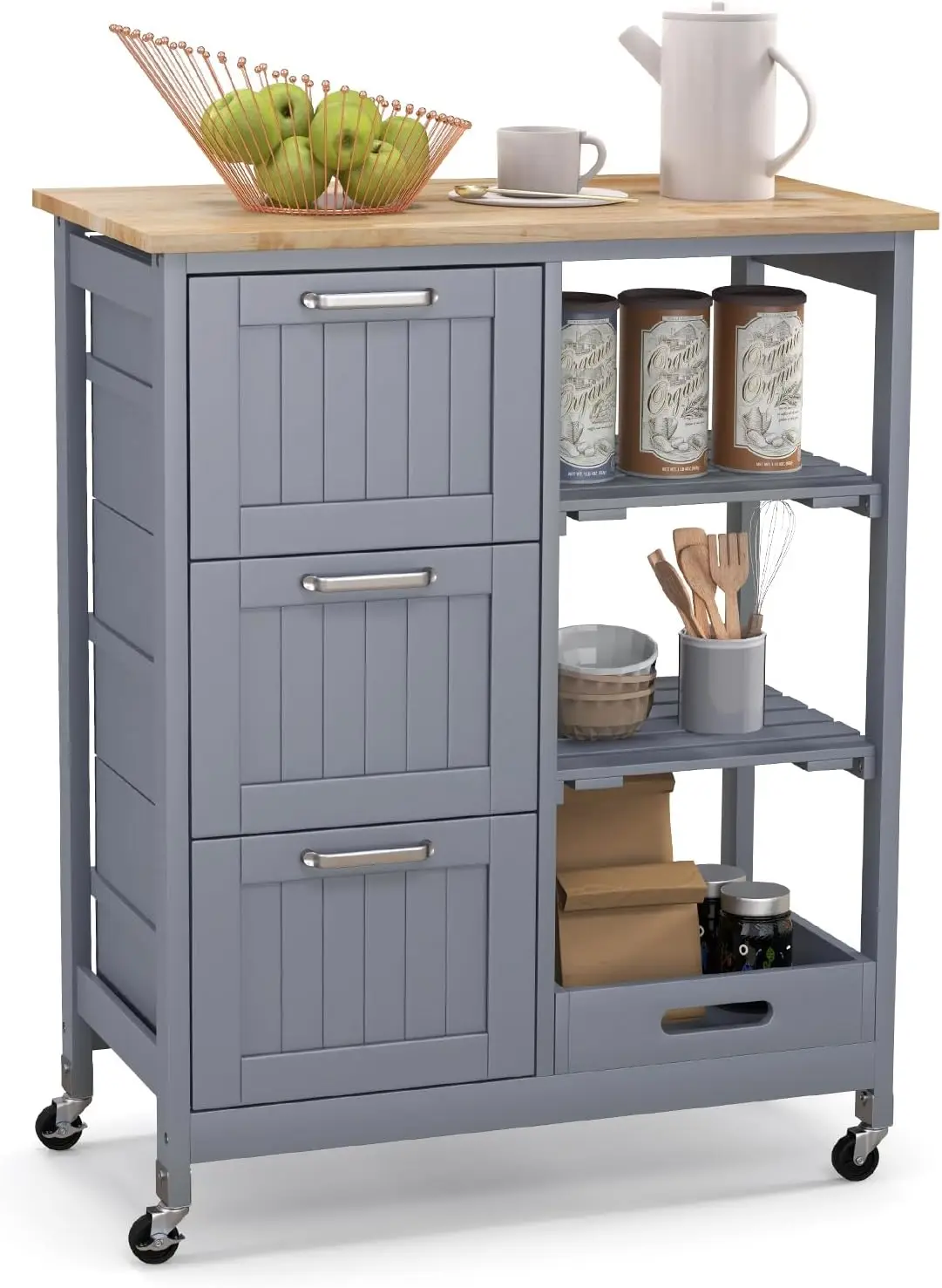 Kitchen Island Cart on Wheels with Storage, Versatile Rolling Cart with Wood Countertop, 3 Drawers, Dining Room, Grey
Kitchen Island Cart on Wheels with Storage, Versatile Rolling Cart with Wood Countertop, 3 Drawers, Dining Room, Grey