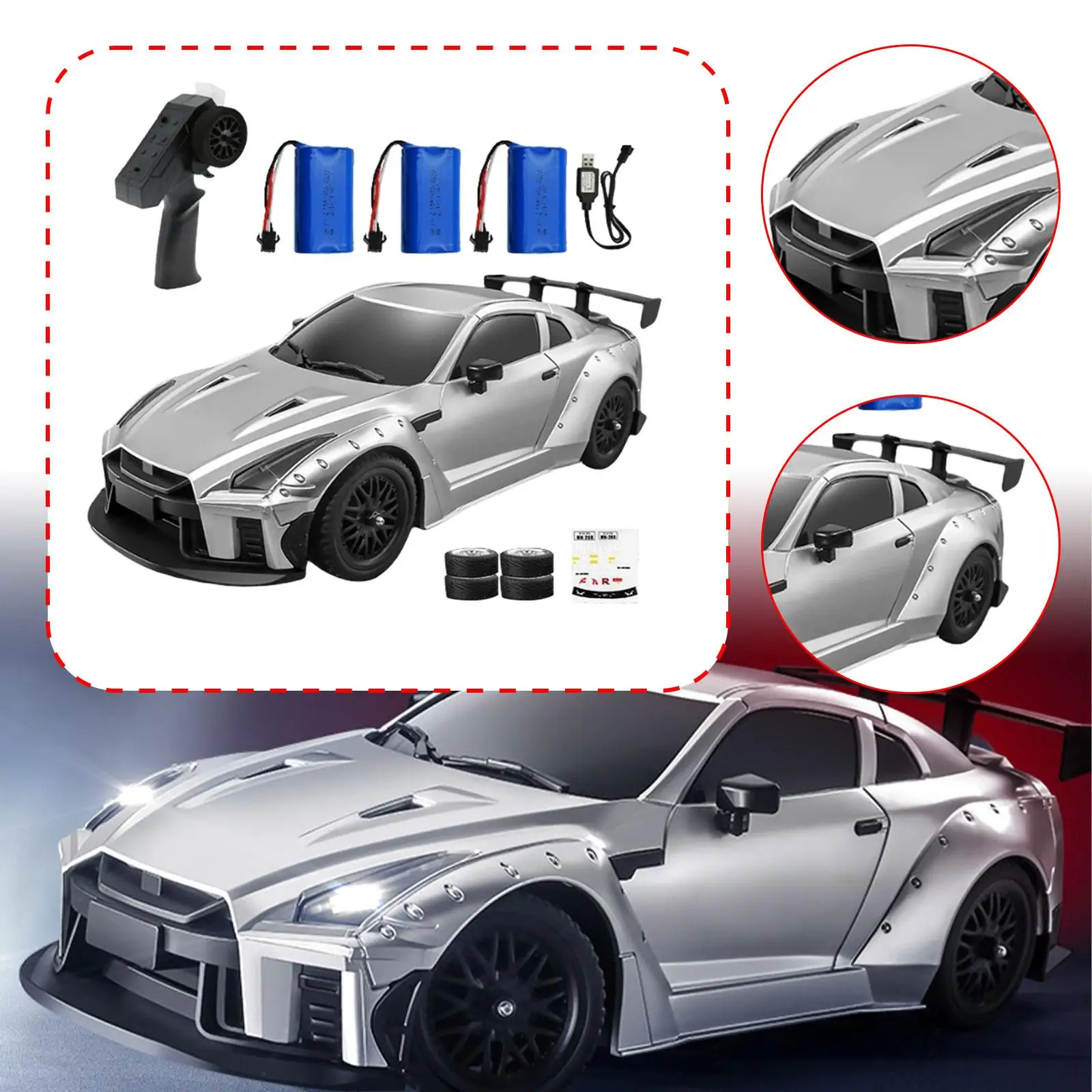 1/16 Scale RC Drift Car Realistic Lighting System with 4 Tires Hobby Birthday Gift 20 km/H High Speed Sport Race Toy Model Car
1/16 Scale RC Drift Car Realistic Lighting System with 4 Tires Hobby Birthday Gift 20 km/H High Speed Sport Race Toy Model Car