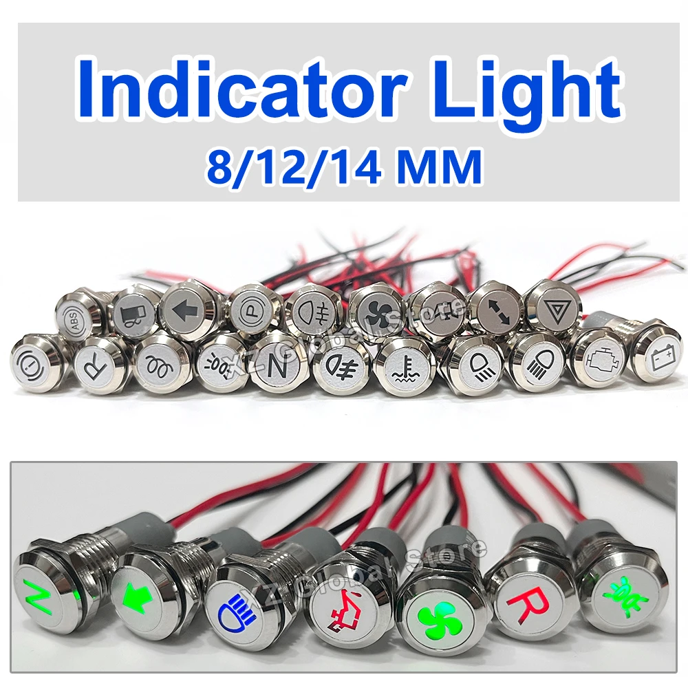 8/12/14mm Symbol LED Indicator Light 12V 24V Silver Metal Indicator Dash Pilot Light with Wire Car Dashboard ruck Machinery
8/12/14mm Symbol LED Indicator Light 12V 24V Silver Metal Indicator Dash Pilot Light with Wire Car Dashboard ruck Machinery