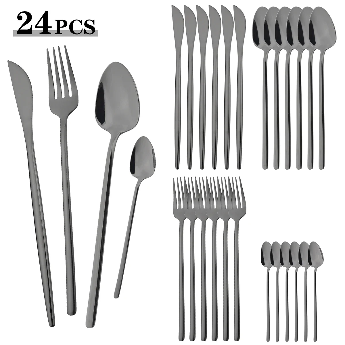 24pcs Black Mirror Dinnerware Set Knife Fork Coffee Spoon Cutlery Set Stainless Steel Flatware Western Party Kitchen Tableware
24pcs Black Mirror Dinnerware Set Knife Fork Coffee Spoon Cutlery Set Stainless Steel Flatware Western Party Kitchen Tableware