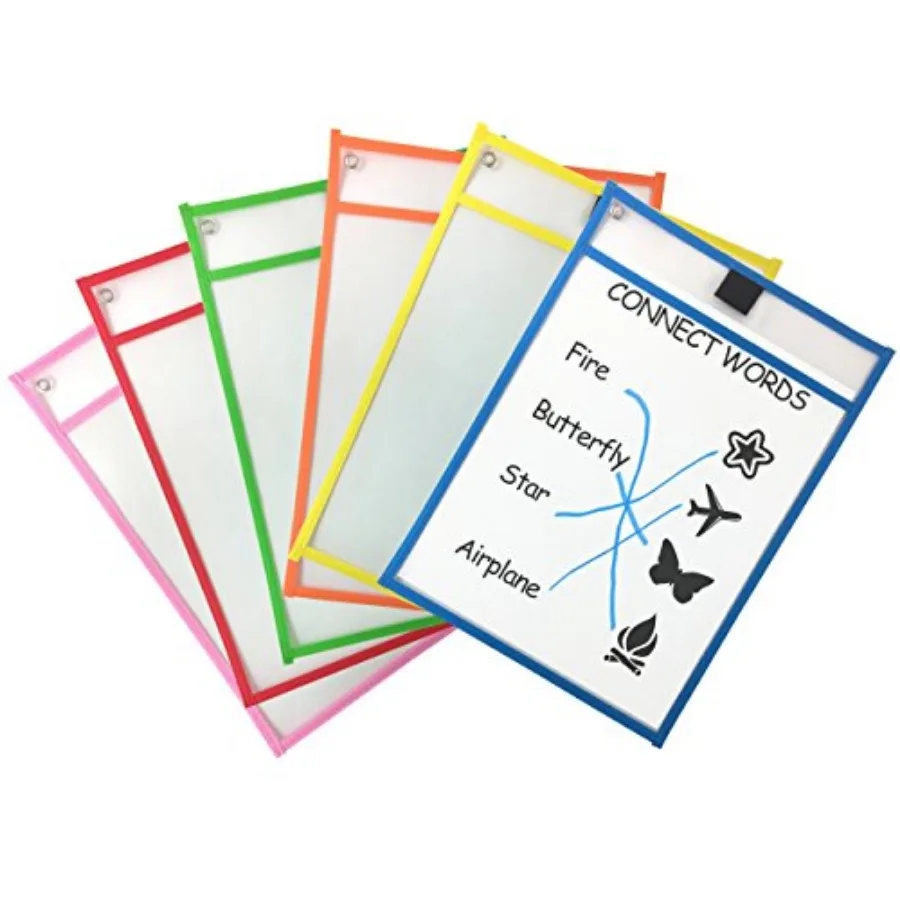 Dry Erase Pocket Sleeves Assorted Colors 6-Pack
Dry Erase Pocket Sleeves Assorted Colors 6-Pack