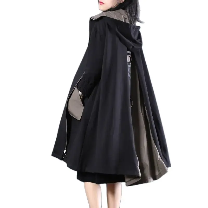Fashion Design Loose Women Coat Jacket Mid-Length Spring Autumn New Korean Stitching Hooded Zipper Windbreaker Outerwear Female
Fashion Design Loose Women Coat Jacket Mid-Length Spring Autumn New Korean Stitching Hooded Zipper Windbreaker Outerwear Female