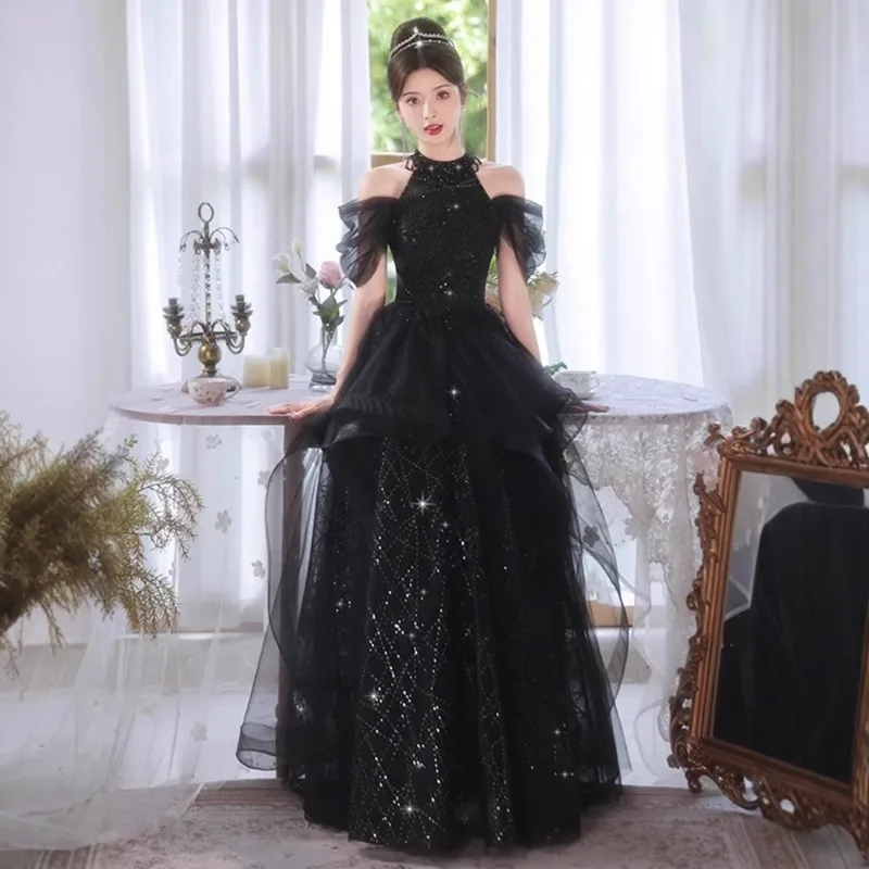 2025 New Evening Dress Party Temperament Fluffy Skirt Fashion Black Neck Sequined Lace Sleeveless Princess Fluffy Party Dress
2025 New Evening Dress Party Temperament Fluffy Skirt Fashion Black Neck Sequined Lace Sleeveless Princess Fluffy Party Dress