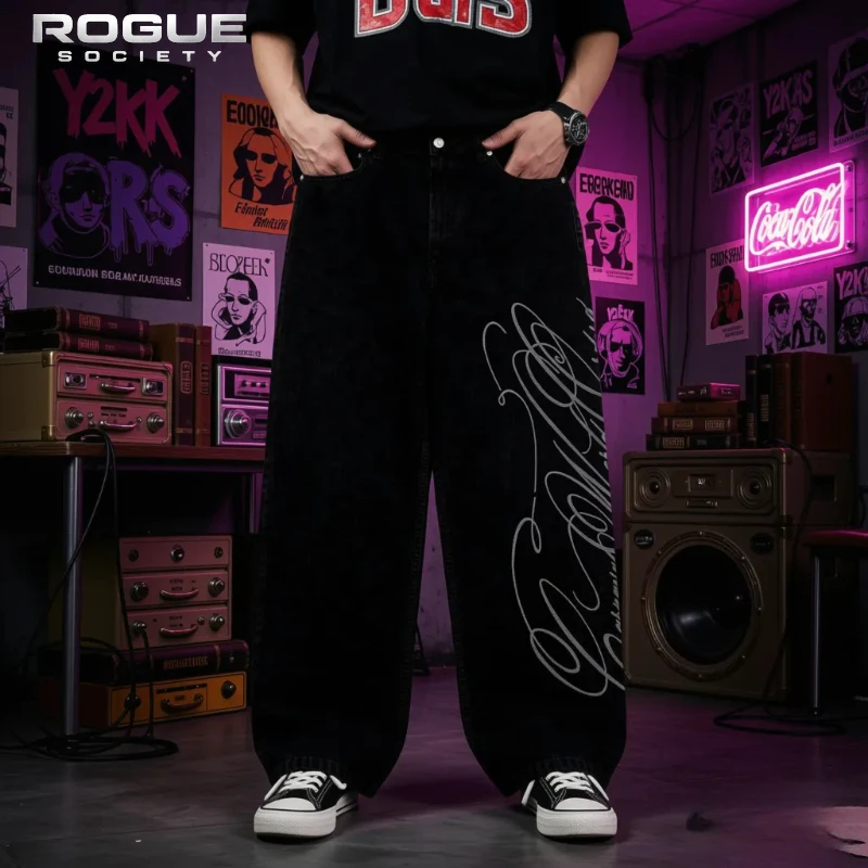 New Gothic Y2K Streetwear Men Jeans Retro American Script Print Wide Leg Baggy Denim Pants Grunge Casual Trousers Unisex Clothes
New Gothic Y2K Streetwear Men Jeans Retro American Script Print Wide Leg Baggy Denim Pants Grunge Casual Trousers Unisex Clothes