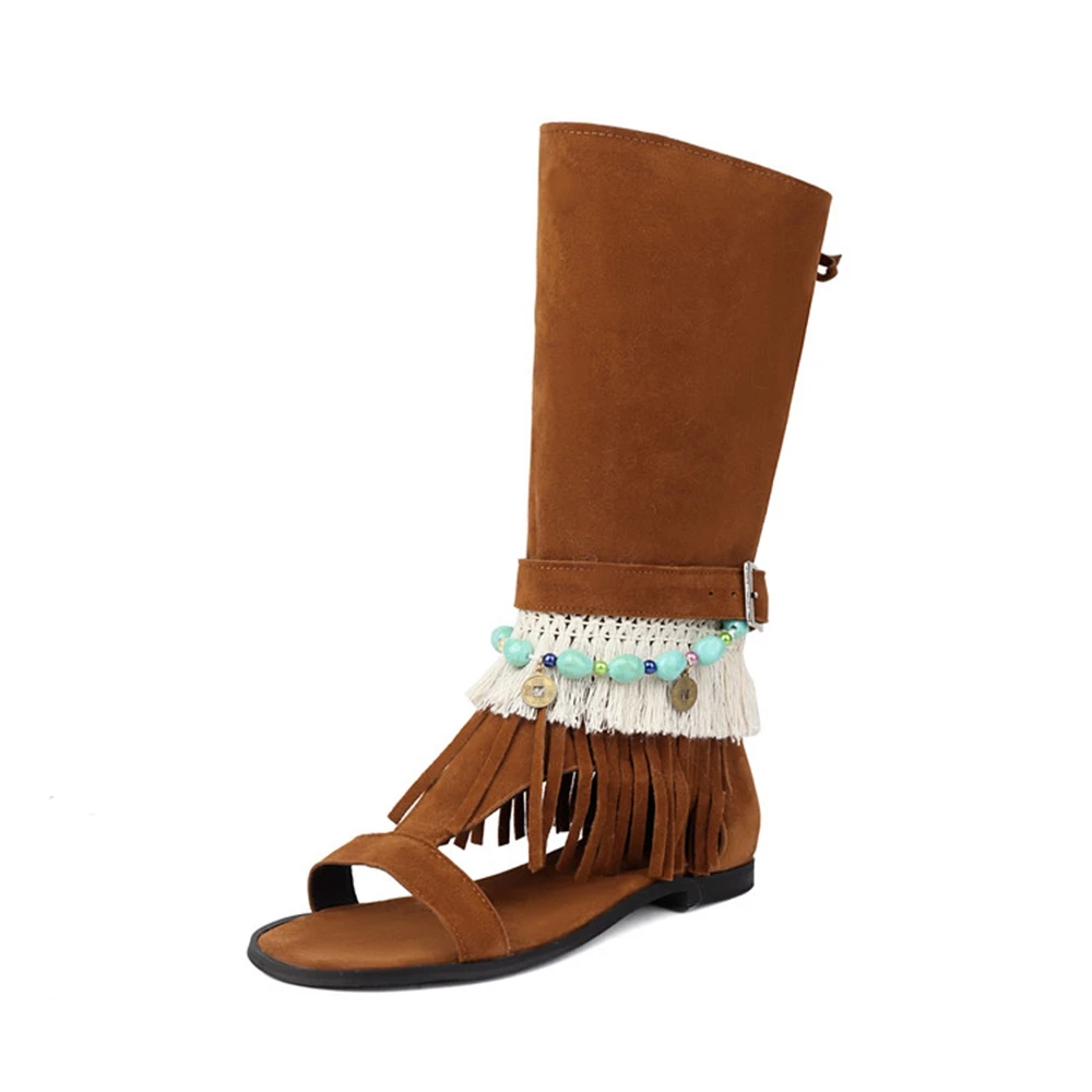 Women's Bohemian Fringe Mid Calf Gladiator Sandals Beaded Tassel Buckle Plus Size 33-50 Black Brown Summer Boots A05-2
Women's Bohemian Fringe Mid Calf Gladiator Sandals Beaded Tassel Buckle Plus Size 33-50 Black Brown Summer Boots A05-2