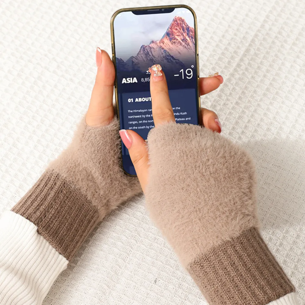Women Autumn Winter Warm Plush Knitted Gloves Plush Woolen Splicing Half Finger Gloves Solid Soft Writing Cycling Mittens
Women Autumn Winter Warm Plush Knitted Gloves Plush Woolen Splicing Half Finger Gloves Solid Soft Writing Cycling Mittens