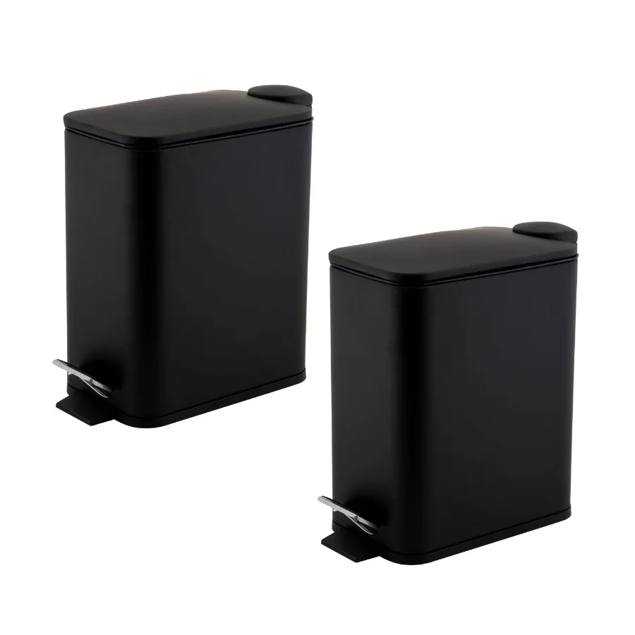 2 Pack Slim Rectangular 5 Liter Pedal Iron Wastebasket with Soft Close Lid in Black
2 Pack Slim Rectangular 5 Liter Pedal Iron Wastebasket with Soft Close Lid in Black