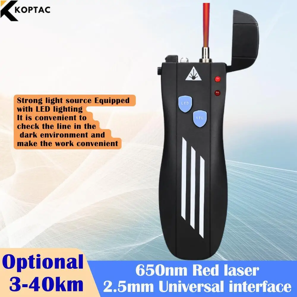 Перезаряжаемый визуальный дефектоскоп (VFL) с литиевой батареей Тестер оптоволокна мощностью 1-50 мВт, совместимый с разъемами SC/FC/ST
Перезаряжаемый визуальный дефектоскоп (VFL) с литиевой батареей Тестер оптоволокна мощностью 1-50 мВт, совместимый с разъемами SC/FC/ST