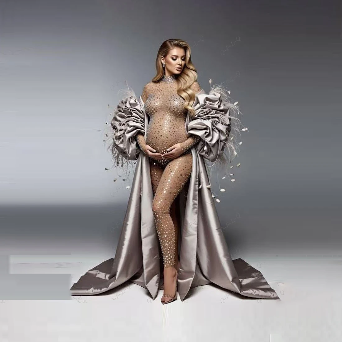 3D Sleeves Feathers Cape No Jumpsuit Long Robe Maternity Photoshoot Prop Silver Cape Women Shawl Cloak for Dress Jacket Satin
3D Sleeves Feathers Cape No Jumpsuit Long Robe Maternity Photoshoot Prop Silver Cape Women Shawl Cloak for Dress Jacket Satin