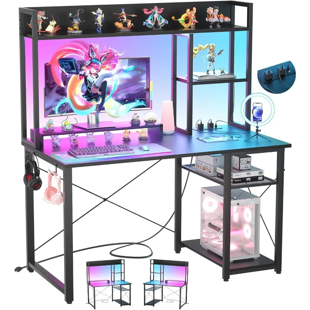 Computer Desk with LED Lights & Power Outlets, Home Office Desk with Reversible 5 Tiers Storage Shelves & Monitor Stand
Computer Desk with LED Lights & Power Outlets, Home Office Desk with Reversible 5 Tiers Storage Shelves & Monitor Stand
