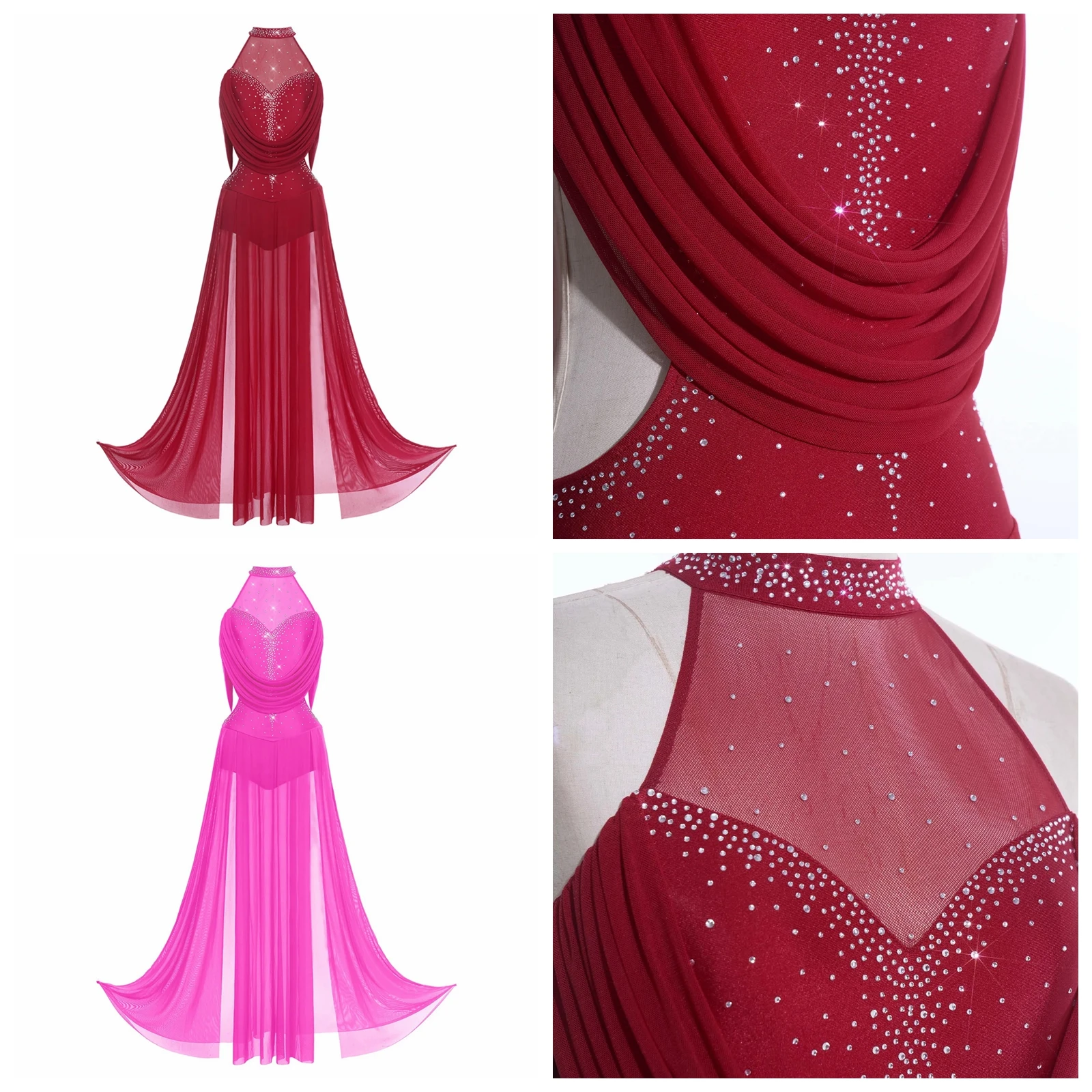 Women Ice Figure Skating Dress Lyrical Contemporary Modern Dance Costume Glittery Rhinestones Split Sheer Mesh Spliced Dancewear
Women Ice Figure Skating Dress Lyrical Contemporary Modern Dance Costume Glittery Rhinestones Split Sheer Mesh Spliced Dancewear
